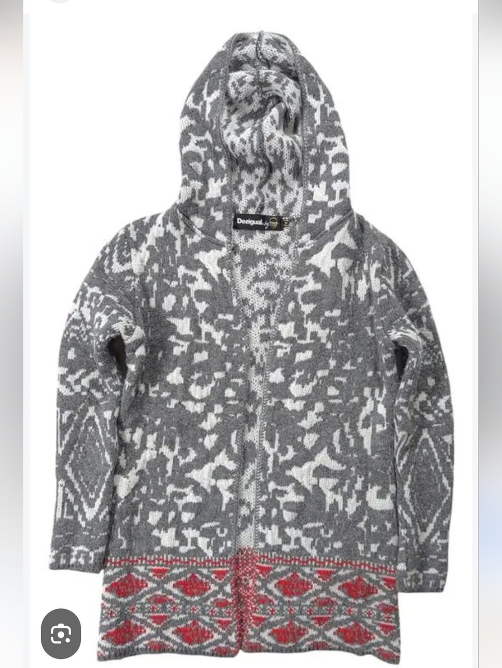 EUC Desigual Christian Lacroix Gray Geometric Intarsia Hooded Cardigan Small